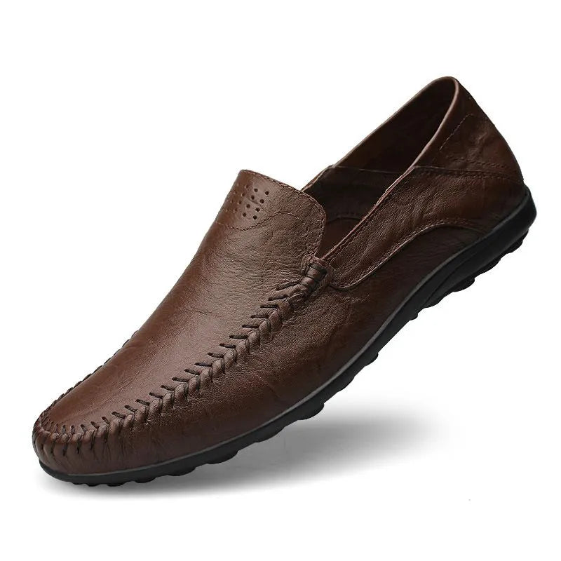 Men's genuine leather loafers Italian style slip-on, available in black, blue, tan and coffee