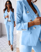 Women's suit set with tailored blazer and slim trousers, office-ready two-piece outfit