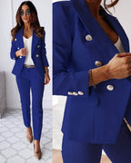 Women's suit set with tailored blazer and slim trousers, office-ready two-piece outfit