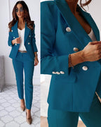 Women's suit set with tailored blazer and slim trousers, office-ready two-piece outfit