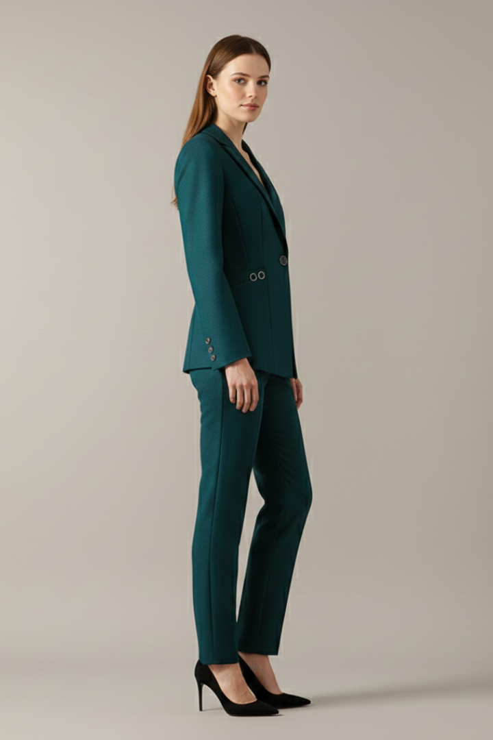 Women's blazer set with one button and straight trousers, smart casual two-piece