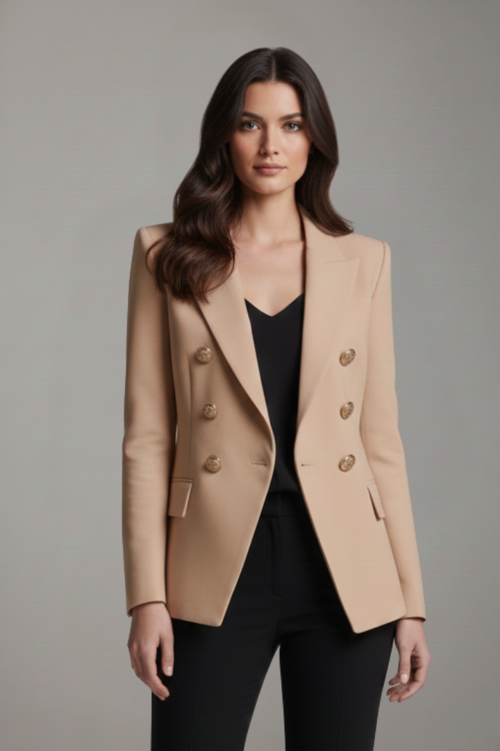 Women double breasted blazer with gold-tone button details tailored structured fit