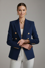 Women double breasted blazer with gold-tone button details tailored structured fit