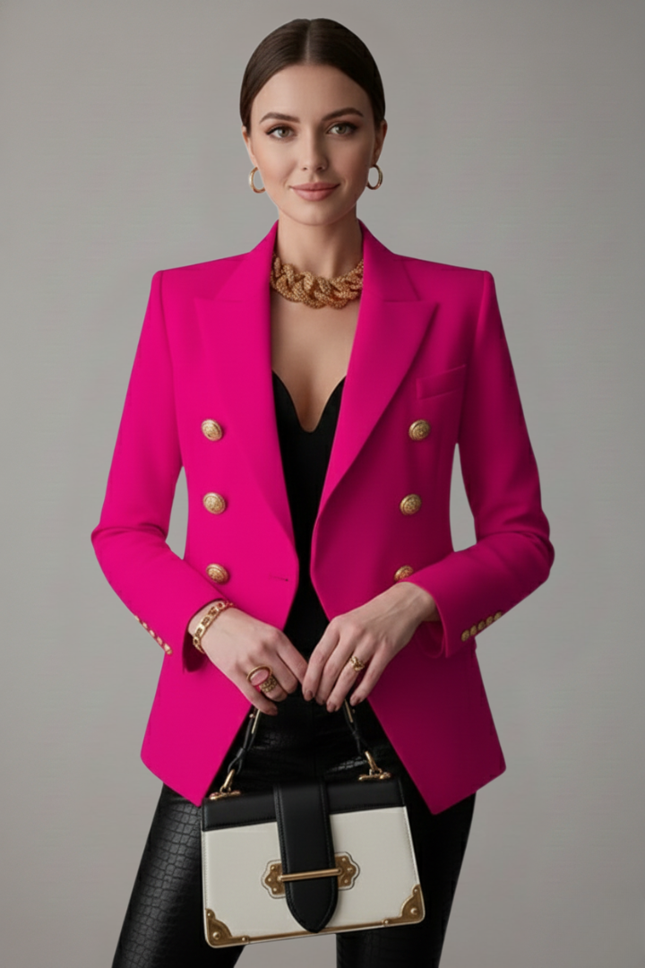 Women double breasted blazer with gold-tone button details tailored structured fit