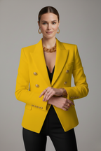 Women double breasted blazer with gold-tone button details tailored structured fit