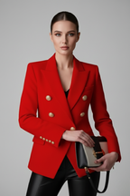 Women double breasted blazer with gold-tone button details tailored structured fit