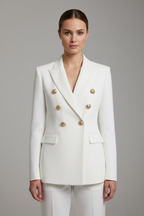 Women double breasted blazer with gold-tone button details tailored structured fit