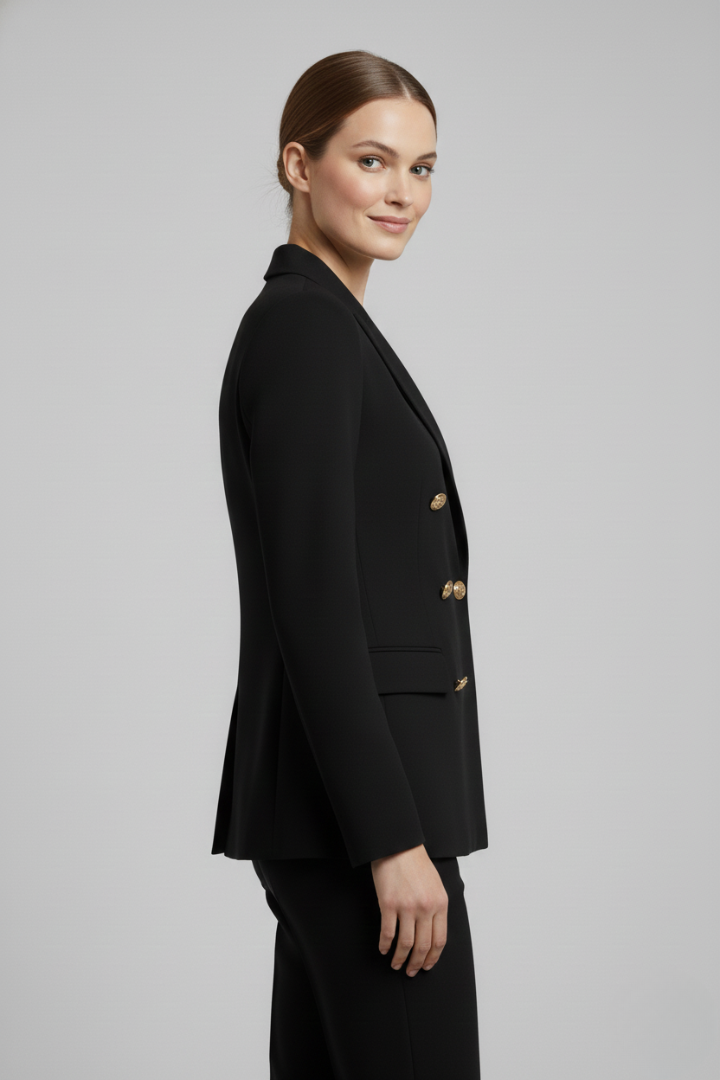Women double breasted blazer with gold-tone button details tailored structured fit