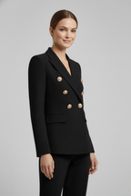 Women double breasted blazer with gold-tone button details tailored structured fit
