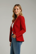 Women's blazer with notched lapel and single button closure, tailored fit