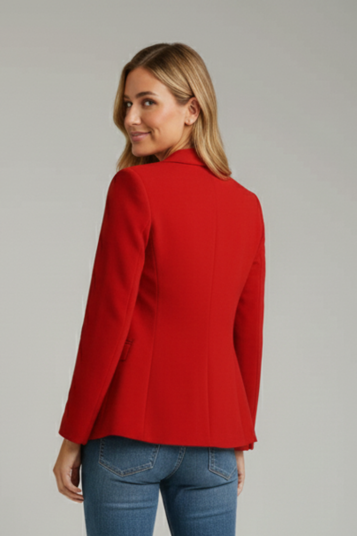 Women's blazer with notched lapel and single button closure, tailored fit
