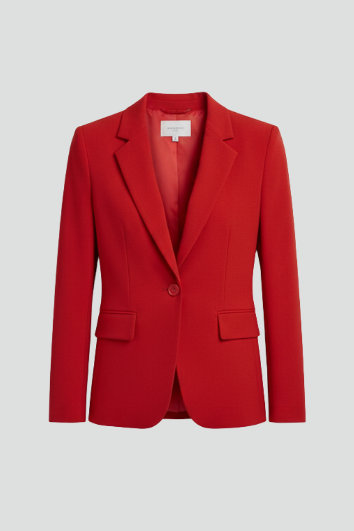 Women's blazer with notched lapel and single button closure, tailored fit