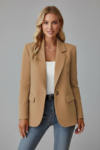 Women's blazer with notched lapel and single button closure, tailored fit