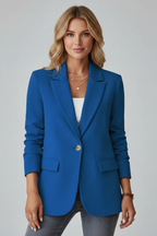 Women's blazer with notched lapel and single button closure, tailored fit