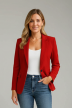 Women's blazer with notched lapel and single button closure, tailored fit