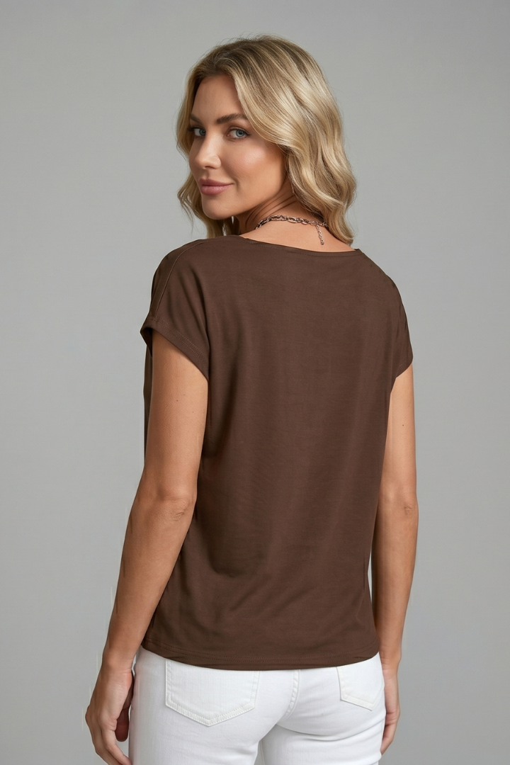 Women's blouse with cowl neck and draped front, short sleeve, available S to 5XL