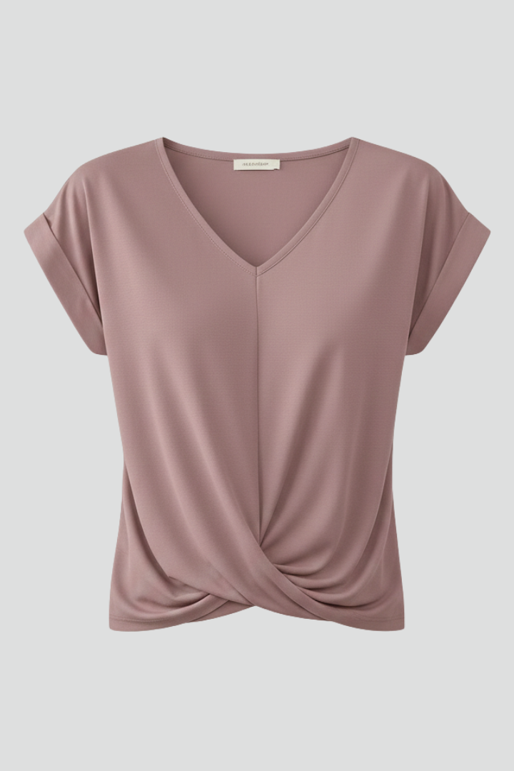 Women's blouse with V-neckline and short sleeves, relaxed fit, available in multiple colours