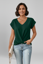 Women's blouse with V-neckline and short sleeves, relaxed fit, available in multiple colours