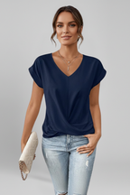 Women's blouse with V-neckline and short sleeves, relaxed fit, available in multiple colours