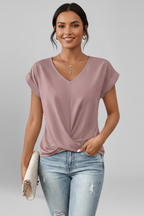Women's blouse with V-neckline and short sleeves, relaxed fit, available in multiple colours