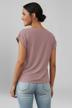 Women's blouse with V-neckline and short sleeves, relaxed fit, available in multiple colours