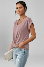 Women's blouse with V-neckline and short sleeves, relaxed fit, available in multiple colours