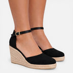 Womens Wedge Sandals Closed Toe Ankle Strap Comfortable Black