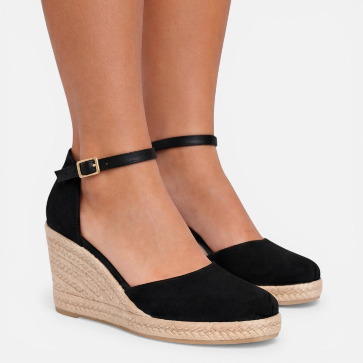 Womens Wedge Sandals Closed Toe Ankle Strap Comfortable Black