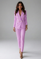 Women's double-breasted blazer set with tailored trousers, office wear, available in multiple colours