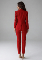 Women's double-breasted blazer set with tailored trousers, office wear, available in multiple colours