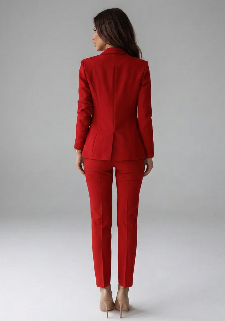 Women's double-breasted blazer set with tailored trousers, office wear, available in multiple colours