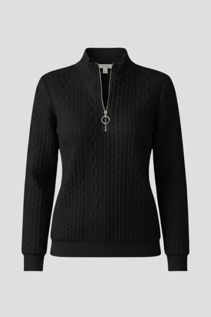 Women cable knit jumper with zip neck and raised texture long sleeves