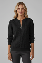 Women cable knit jumper with zip neck and raised texture long sleeves