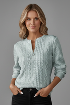 Women cable knit jumper with zip neck and raised texture long sleeves