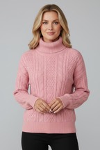 Women cable knit jumper with zip neck and raised texture long sleeves