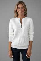 Women cable knit jumper with zip neck and raised texture long sleeves