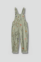 Women's wide leg jumpsuit in green with square neckline and adjustable straps