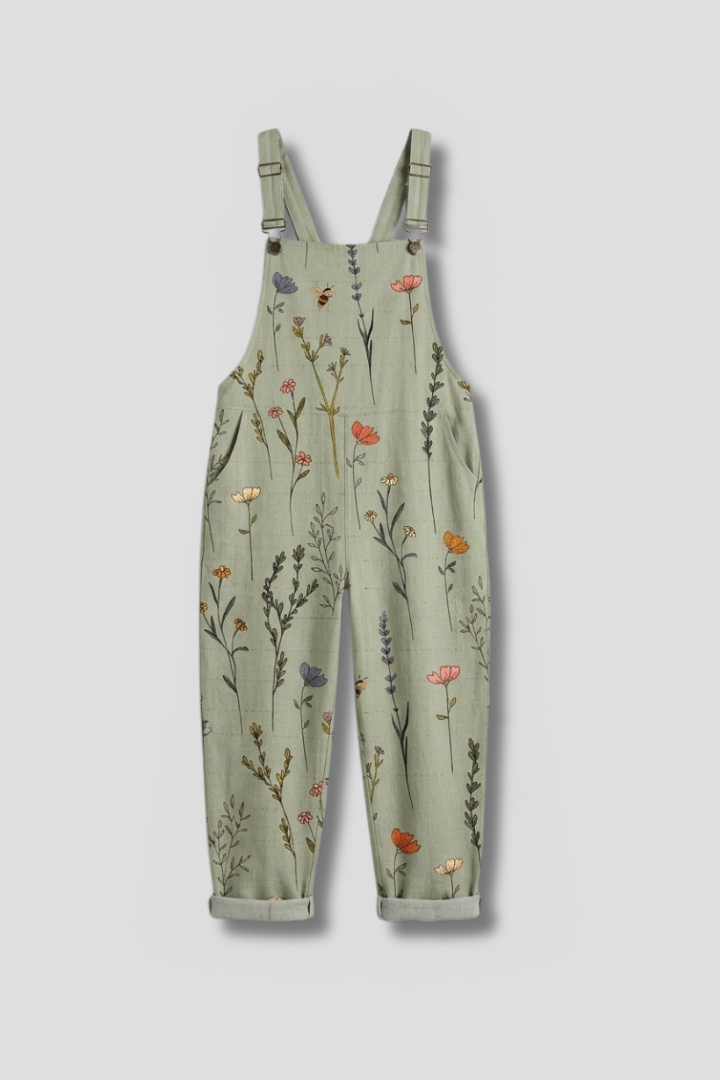 Women's wide leg jumpsuit in green with square neckline and adjustable straps
