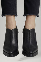 Women leather platform block heel pumps with side zipper in black