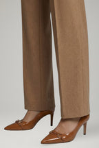 Women leather pumps pointed toe open back stiletto heel light brown