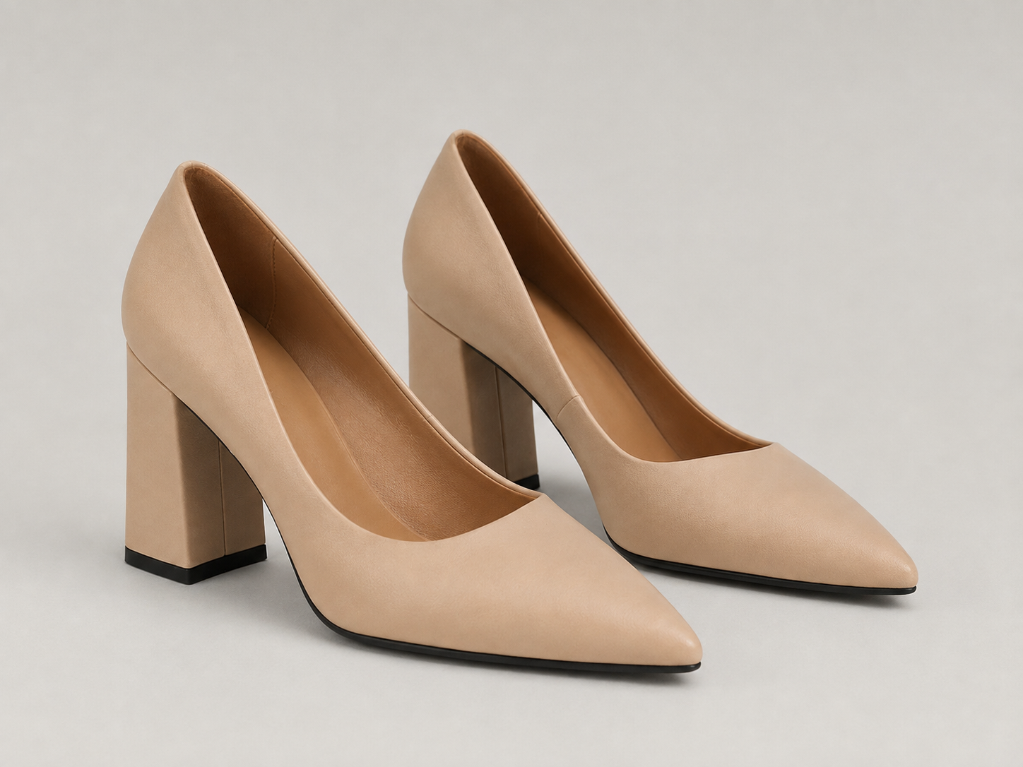 Women leather pumps pointed toe block heel slip on design