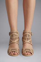 Women's leather sandals block heel ankle strap open toe summer