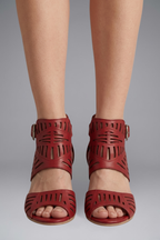 Women's leather sandals block heel ankle strap open toe summer