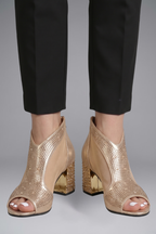 Women's block heel leather sandals open toe evening wear in silver and gold