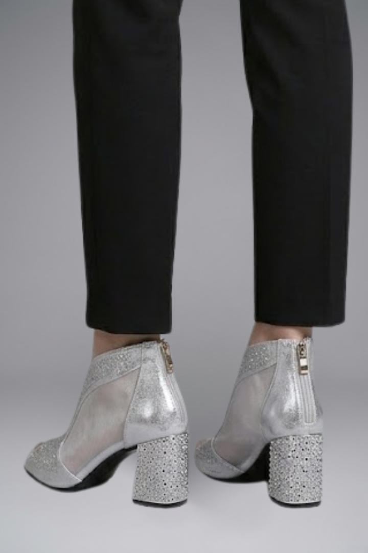 Women's block heel leather sandals open toe evening wear in silver and gold