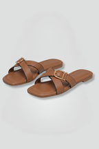 Women's sandals with criss cross straps, slip-on flat design, open toe