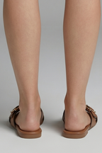 Women's sandals with criss cross straps, slip-on flat design, open toe