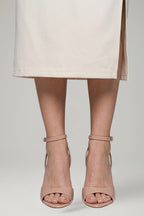 Women's leather sandals with open toe, buckle ankle strap and cone heel