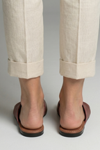 Women open toe slip-on flat sandals with leather lining and textured outsole