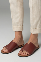 Women open toe slip-on flat sandals with leather lining and textured outsole